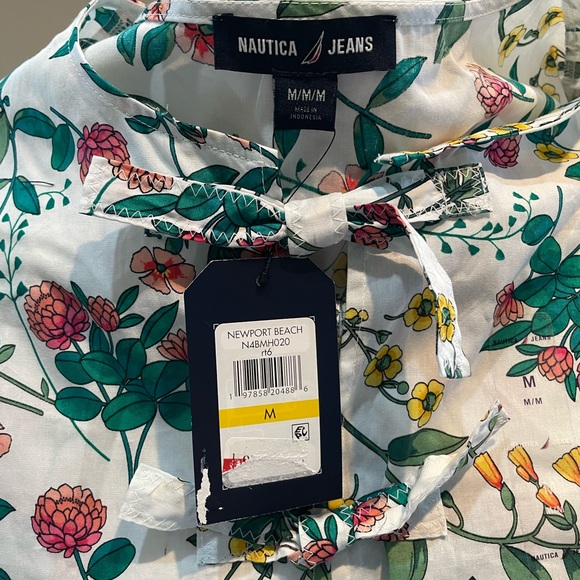 Nautica “Newport Beach” Floral Print Peplum Top with  3 Bow Tie Closure - Picture 3 of 8